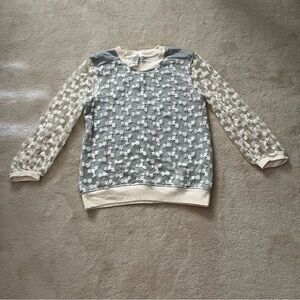 Elegant Floral Lace Women's Sweater - Cream and Gray